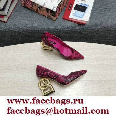 Dolce  &  Gabbana Heel 10.5cm Leather Pumps Snake Print Fuchsia with DG Pop Heel 2021